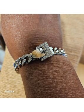 Lia Sophia Rhinestone Silver-tone Buckle  Chain Bracelet